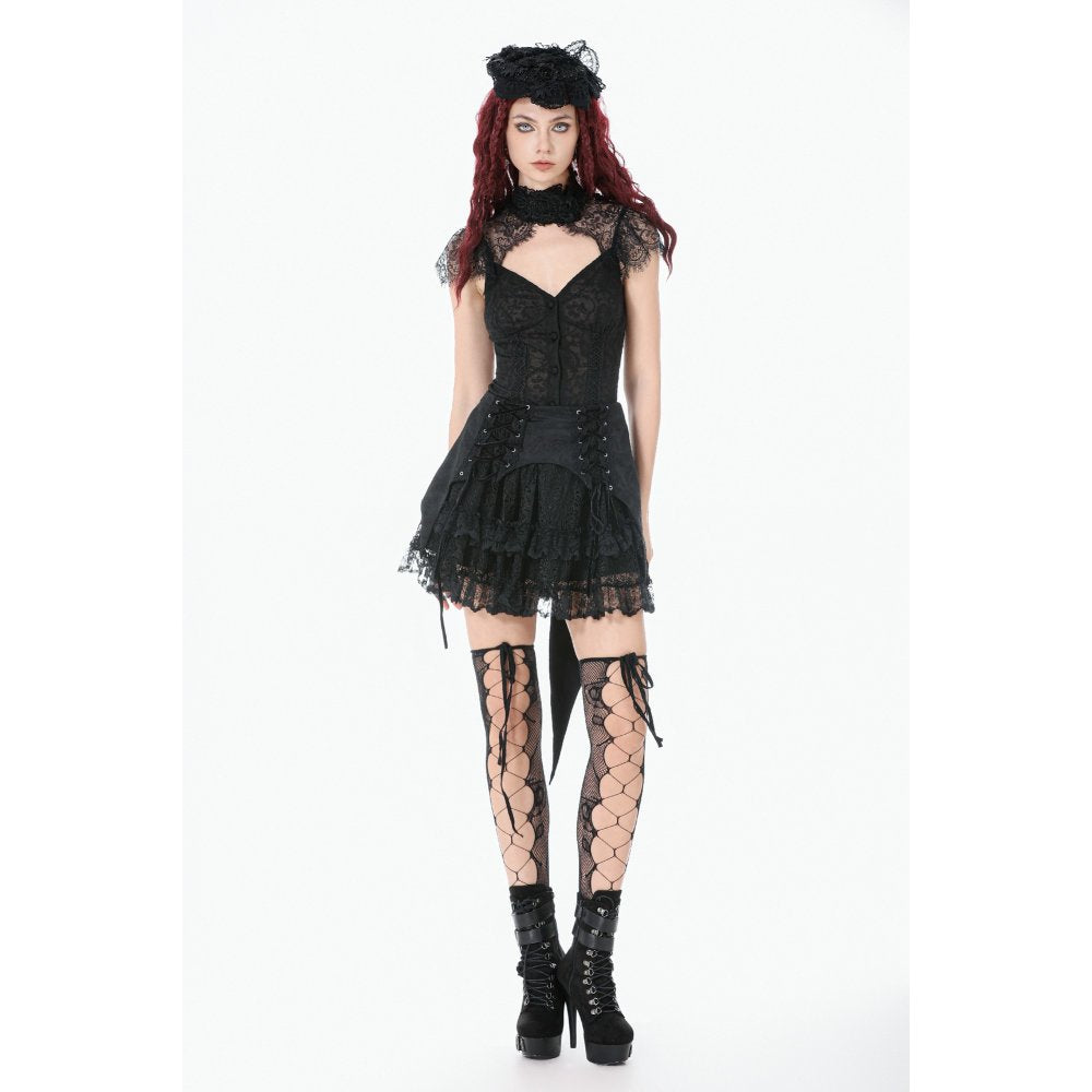 Kate's Clothing Black Floral Lace High-Neck Gothic Corset Top