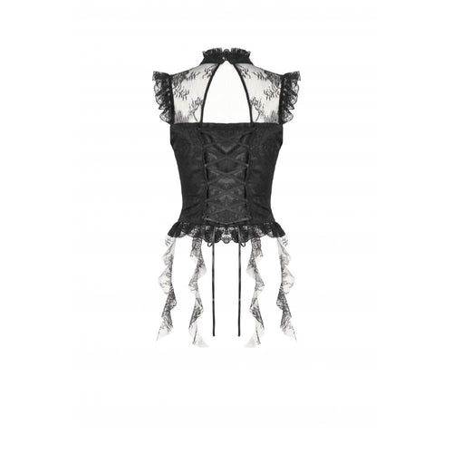 Dark in Love Seraphina Ruched Lace Goth Blouse - Black Satin