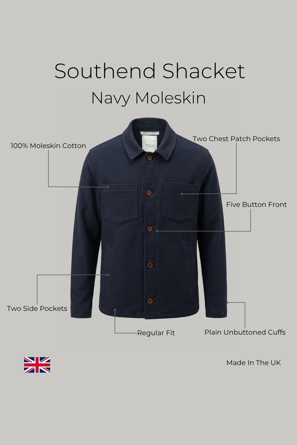 Southend Shacket Unlined - Navy Moleskin