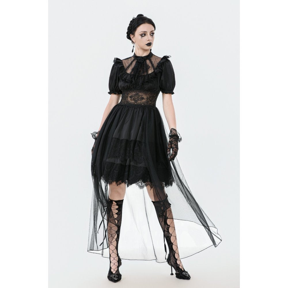 Dark in Love Ebon Rose Goth Dress – Black High-Low Mesh & Lace Gown