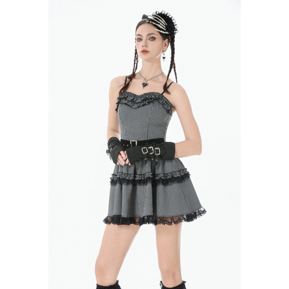 Dark in Love Pinstripe Gothic Mini Dress – Striped Lolita Style