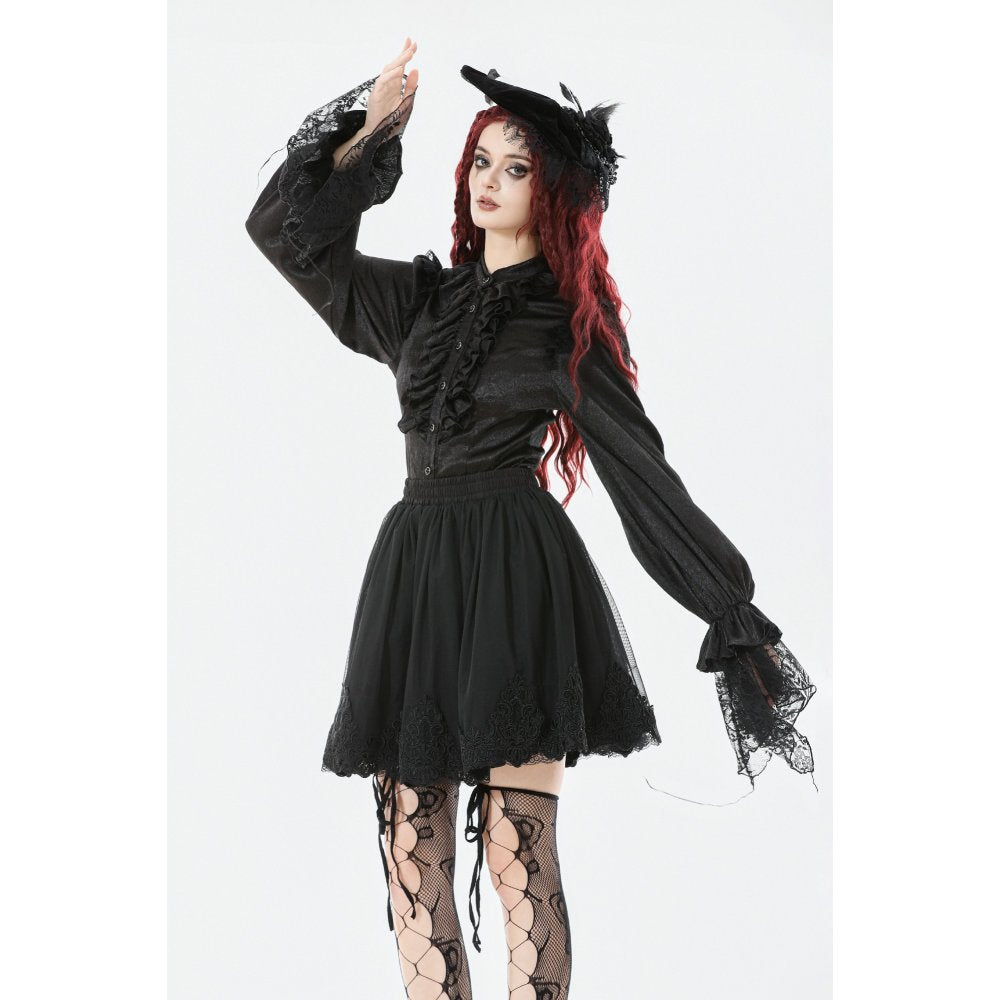 Dark in Love Bellatrix Gothic Embroidered Mesh Petticoat Skirt – Black