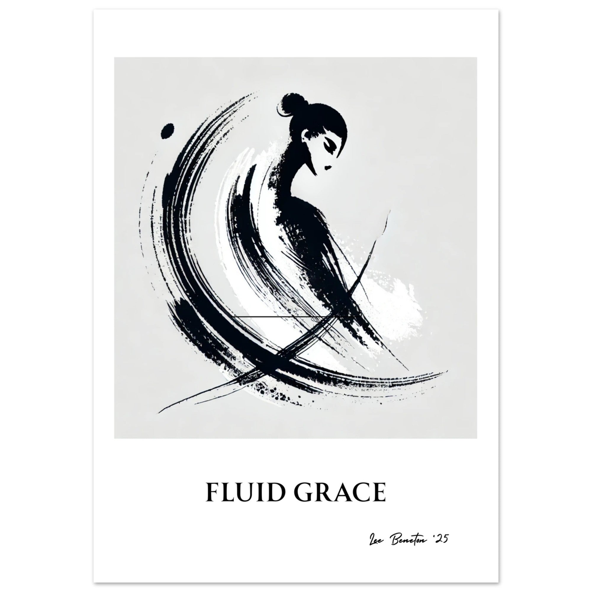 Minimalist Ink Brush Wall Art Print – Modern Abstract Black and White Poster, Japandi Decor, Contemporary Neutral Artwork