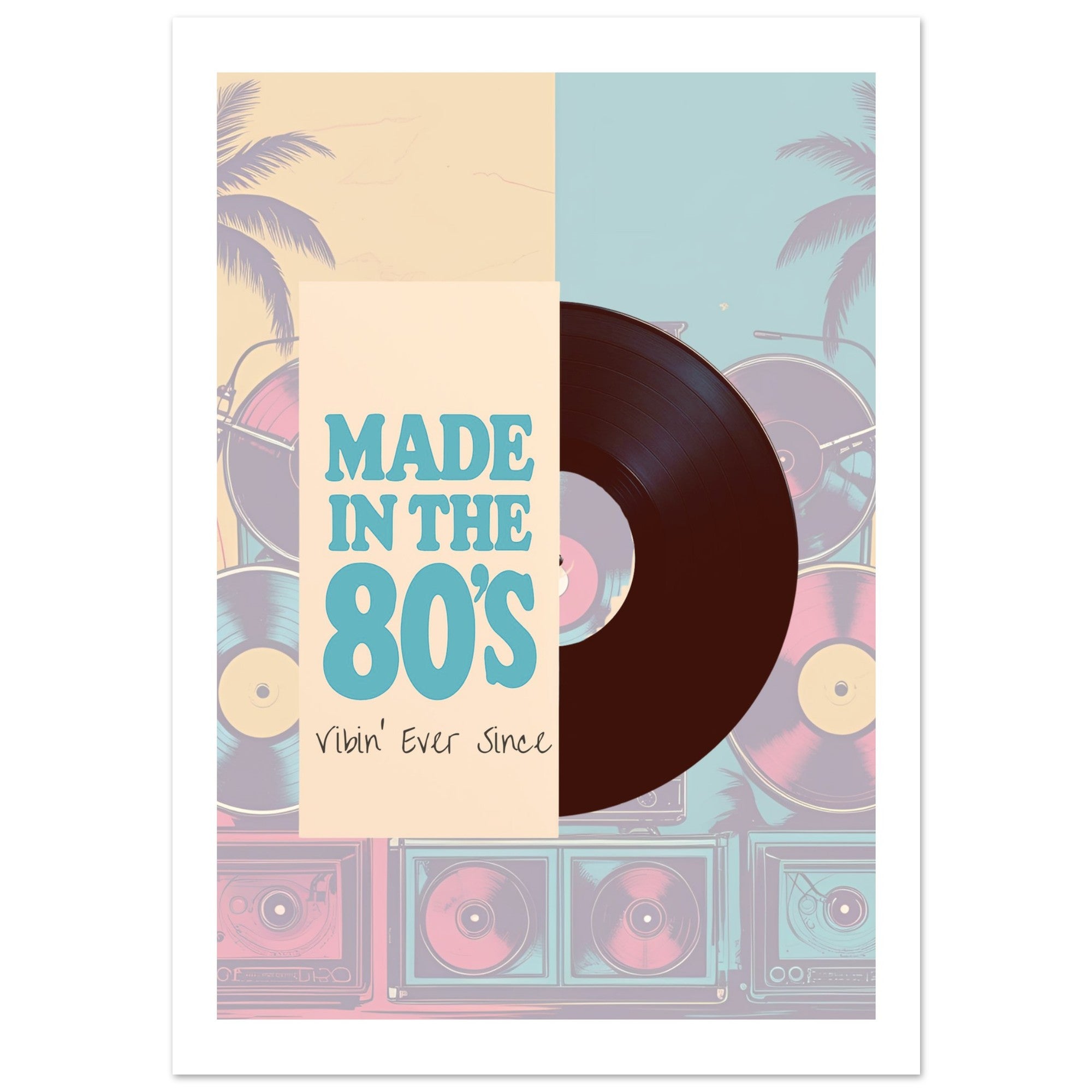 80s Retro Vinyl Record Poster - Boombox Wall Art - Vintage Music Print for Music Lovers