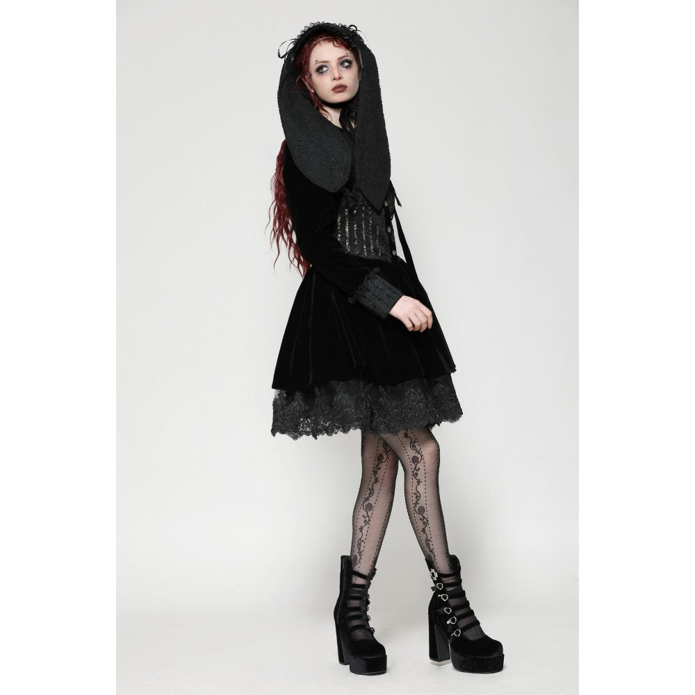 Dark in Love Elowen Black Gothic Lolita Rabbit Ear Bonnet | Rose Lace