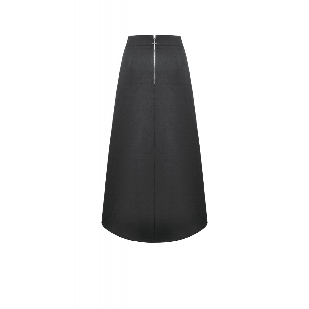 Dark in Love Black Punk Long Skirt – Layered Cutout Belted Gothic Skirt