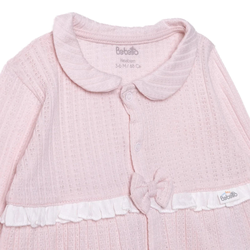 Bebetto Girls Cardigan & Footed Trousers Set Bow Print Long - Pink