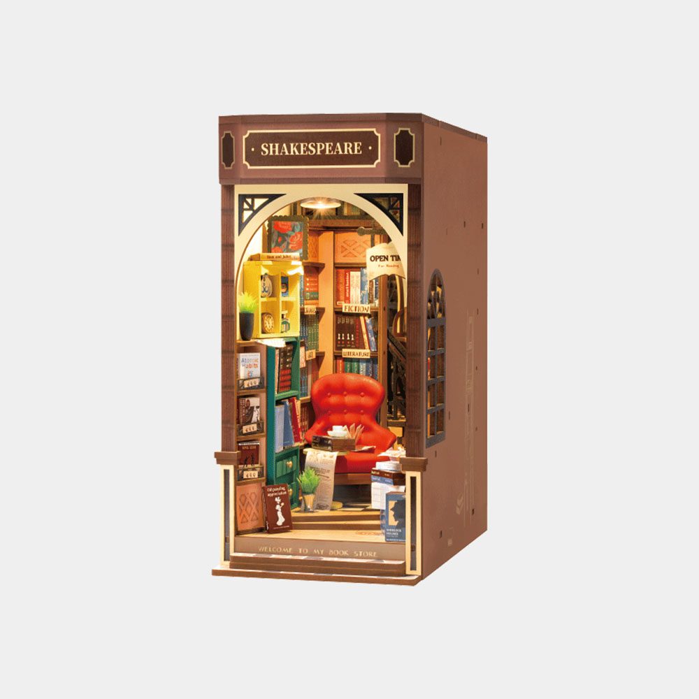 Rolife Shakespeare Bookstore DIY Book Nook Model Kit – 194 Piece Set