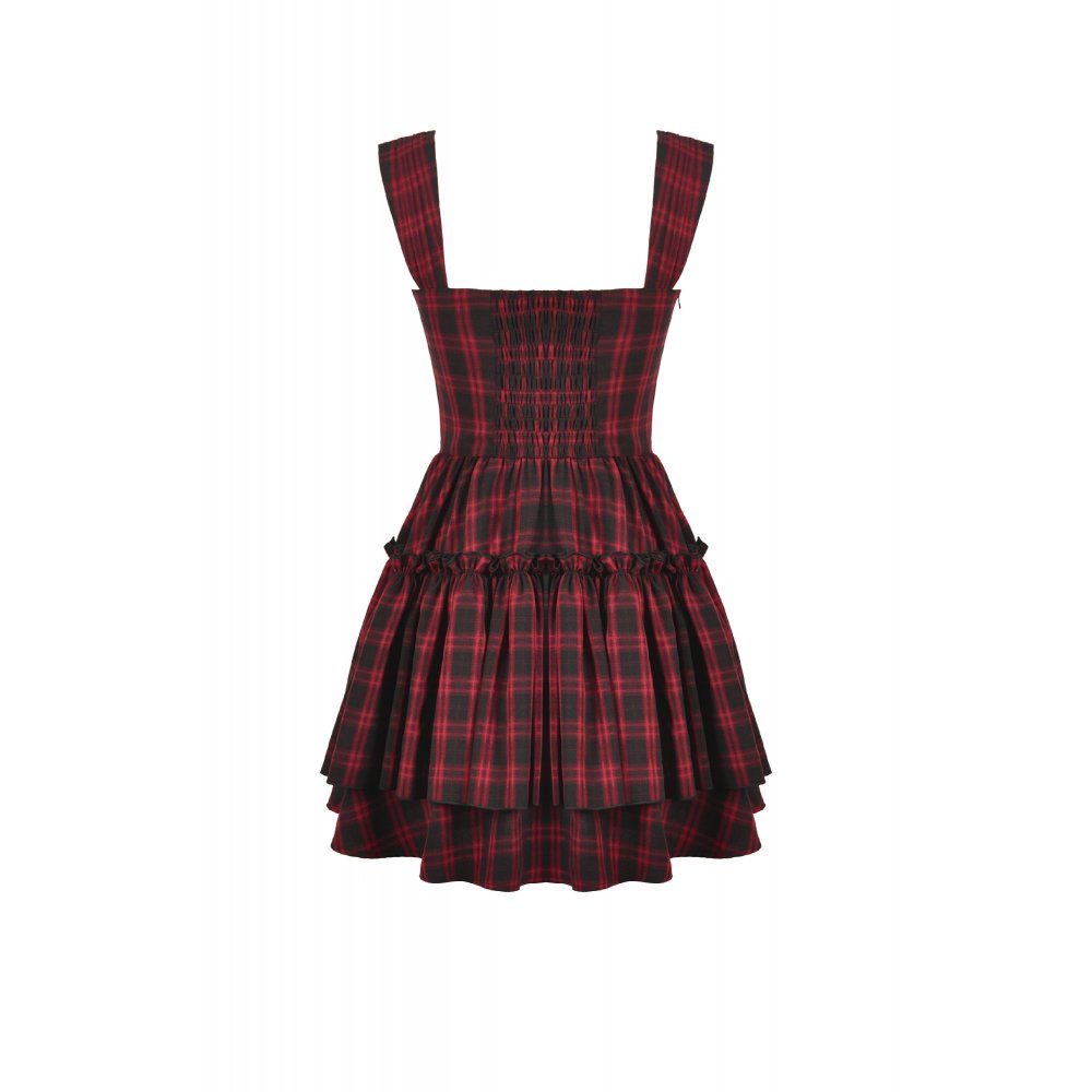 Dark in Love Morrigan Red Tartan Lace-Up Gothic Mini Dress