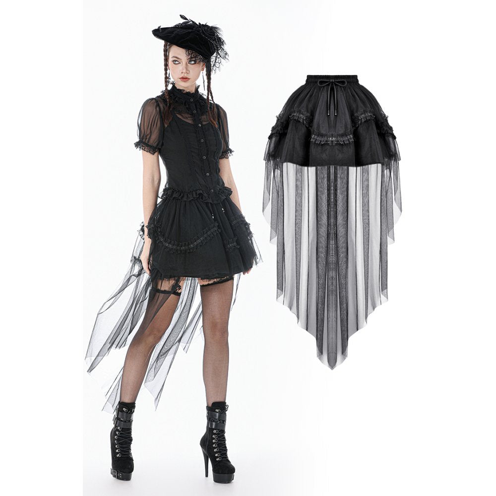 Dark in Love Gothic Black Sheer Mesh Tailed Petticoat Skirt