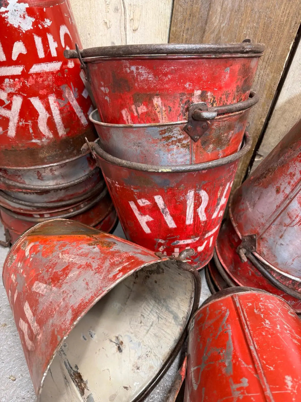 Vintage Galvanised Metal Hanging Fire Bucket Planter | Rustic Warehouse
