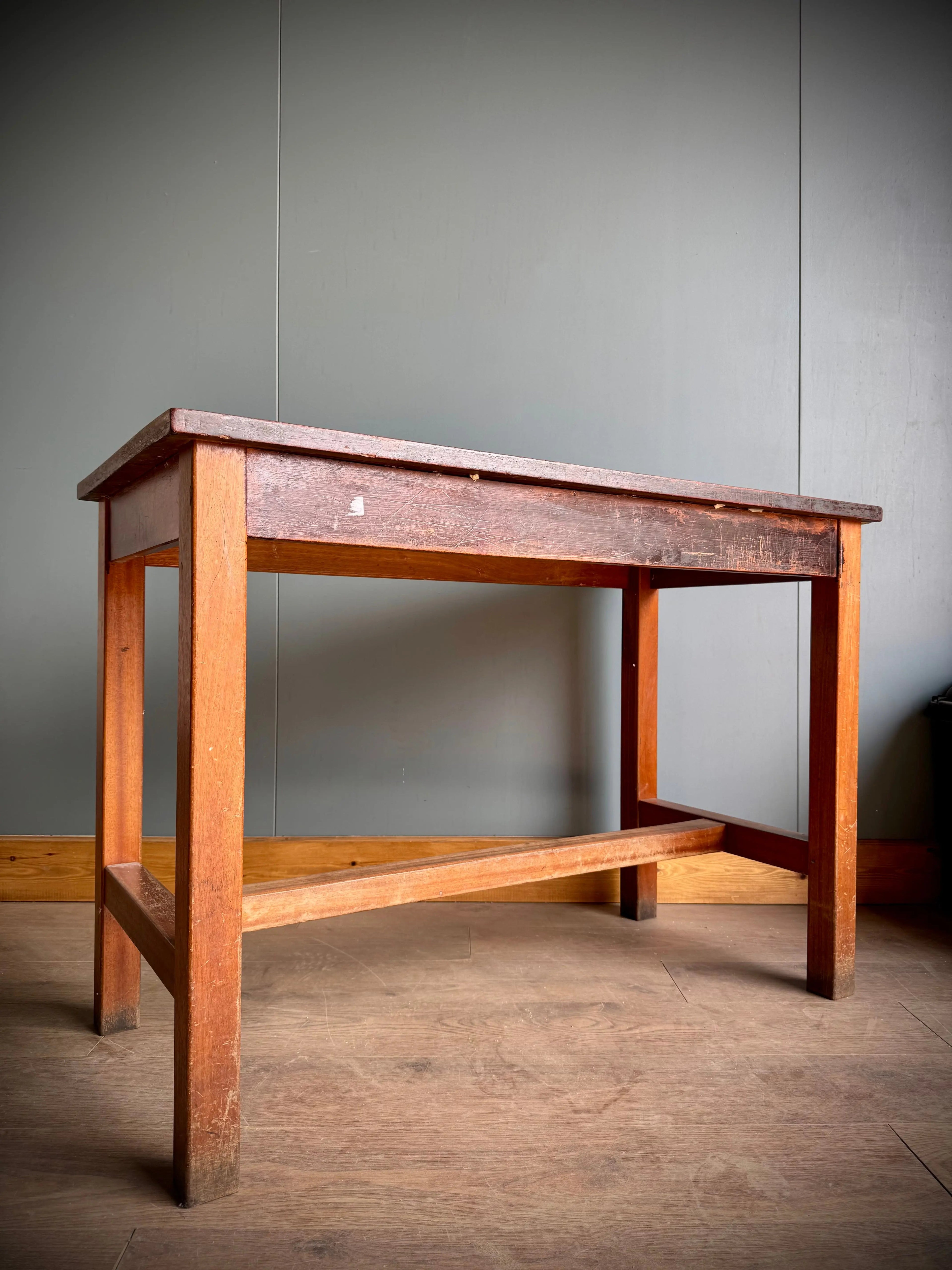 Vintage School Lab Bench Iroko Top Beech Frame Kitchen Island Prep Table Desk