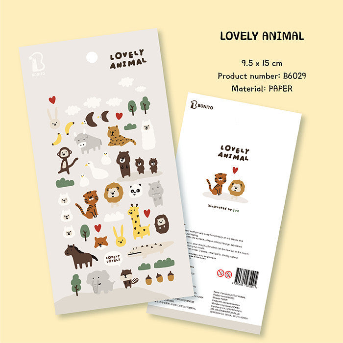 Bonito Lovely Animal Stickers – Whimsical Korean Stationery for Planners