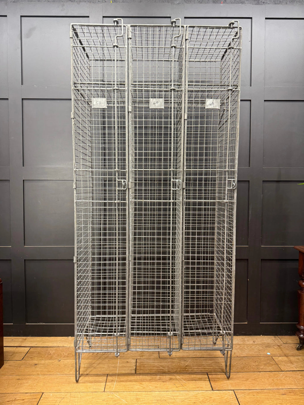 Industrial Vintage Wire Mesh Three Door Locker Storage Cabinet Cage Wardrobe