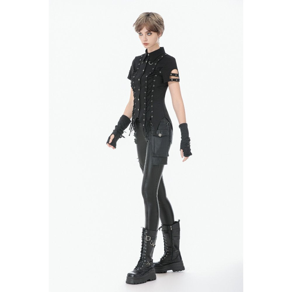 Dark in Love Ruptured Lace-Up Punk Shirt | Black Corset Style Top