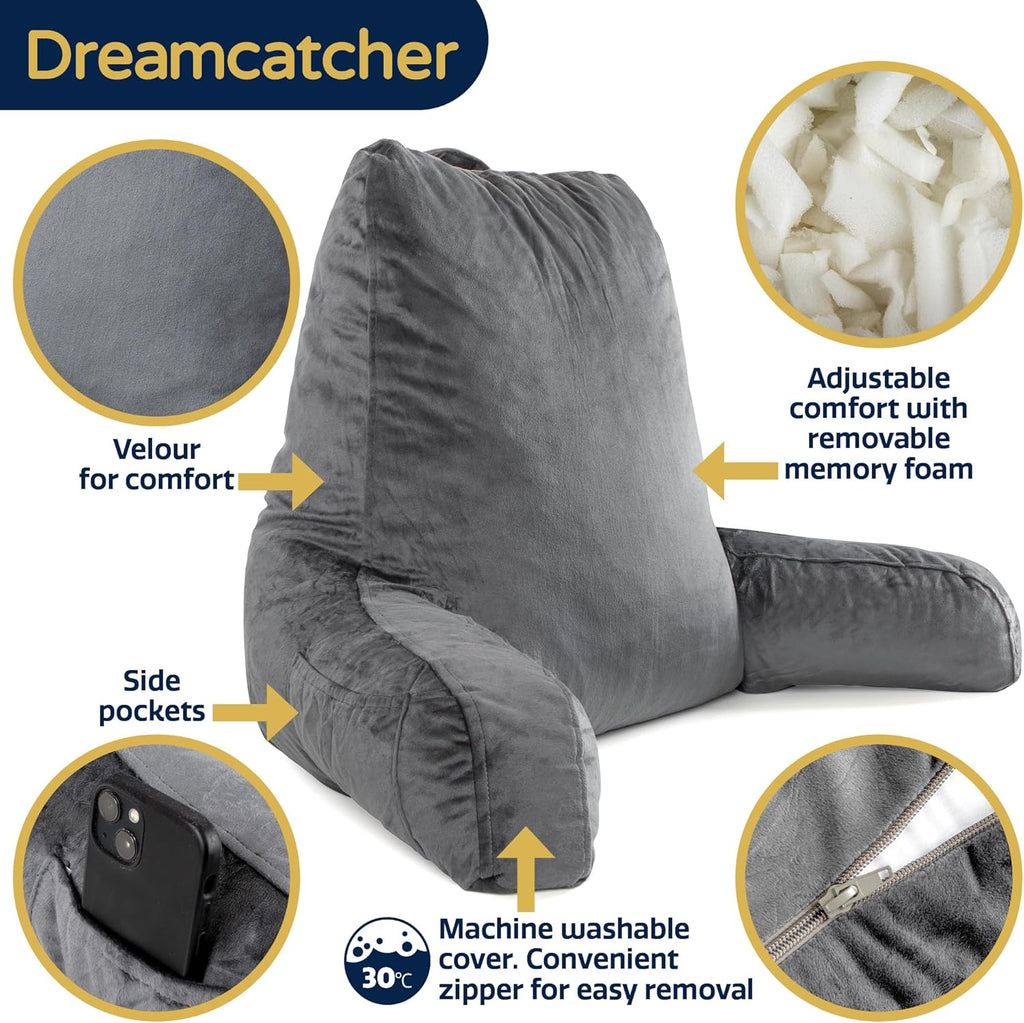 Dreamcatcher Grey Memory Foam Reading Pillow with Arm Support