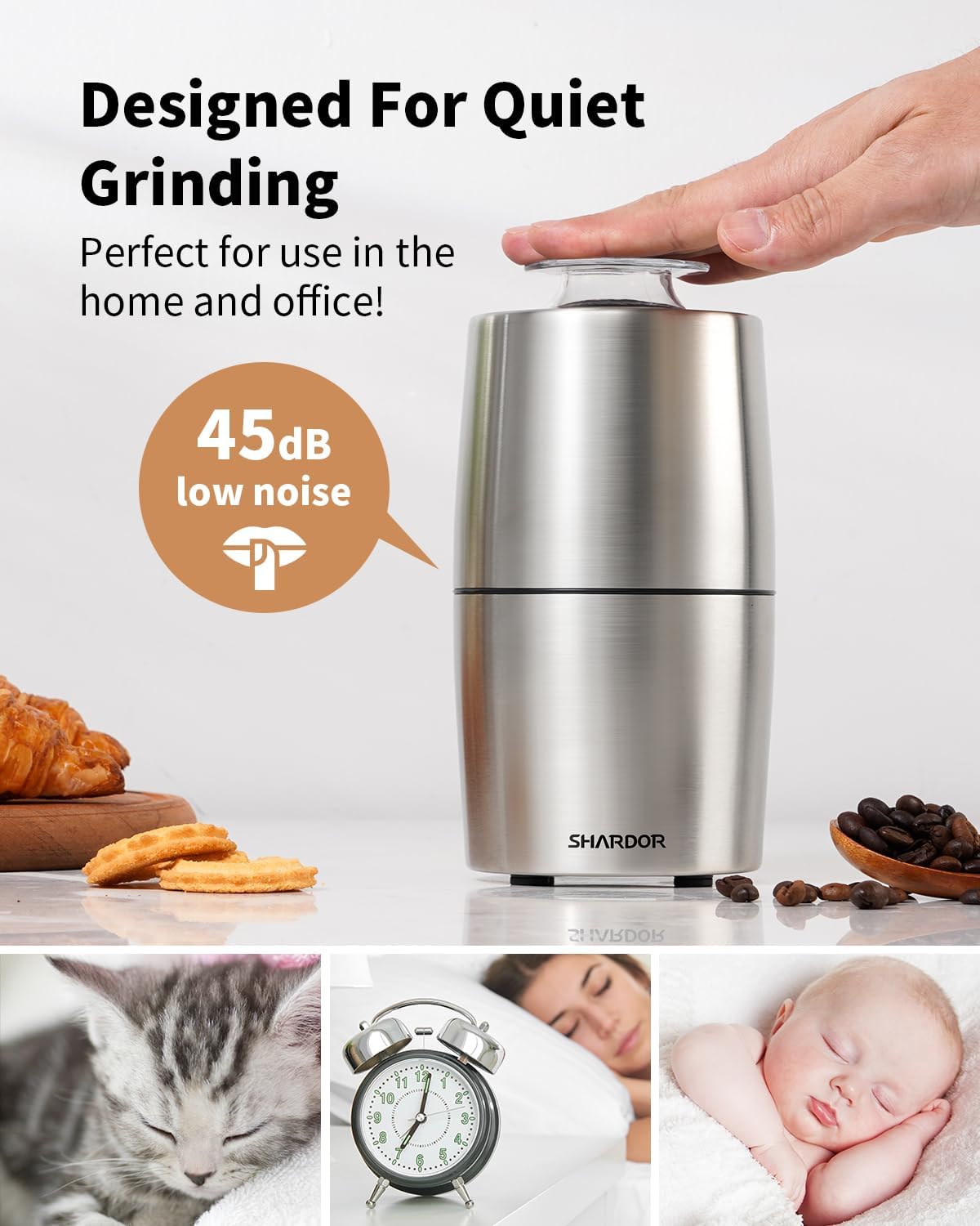 SHARDOR Electric Coffee Grinder | 300W Stainless Steel Quiet Spice Mill