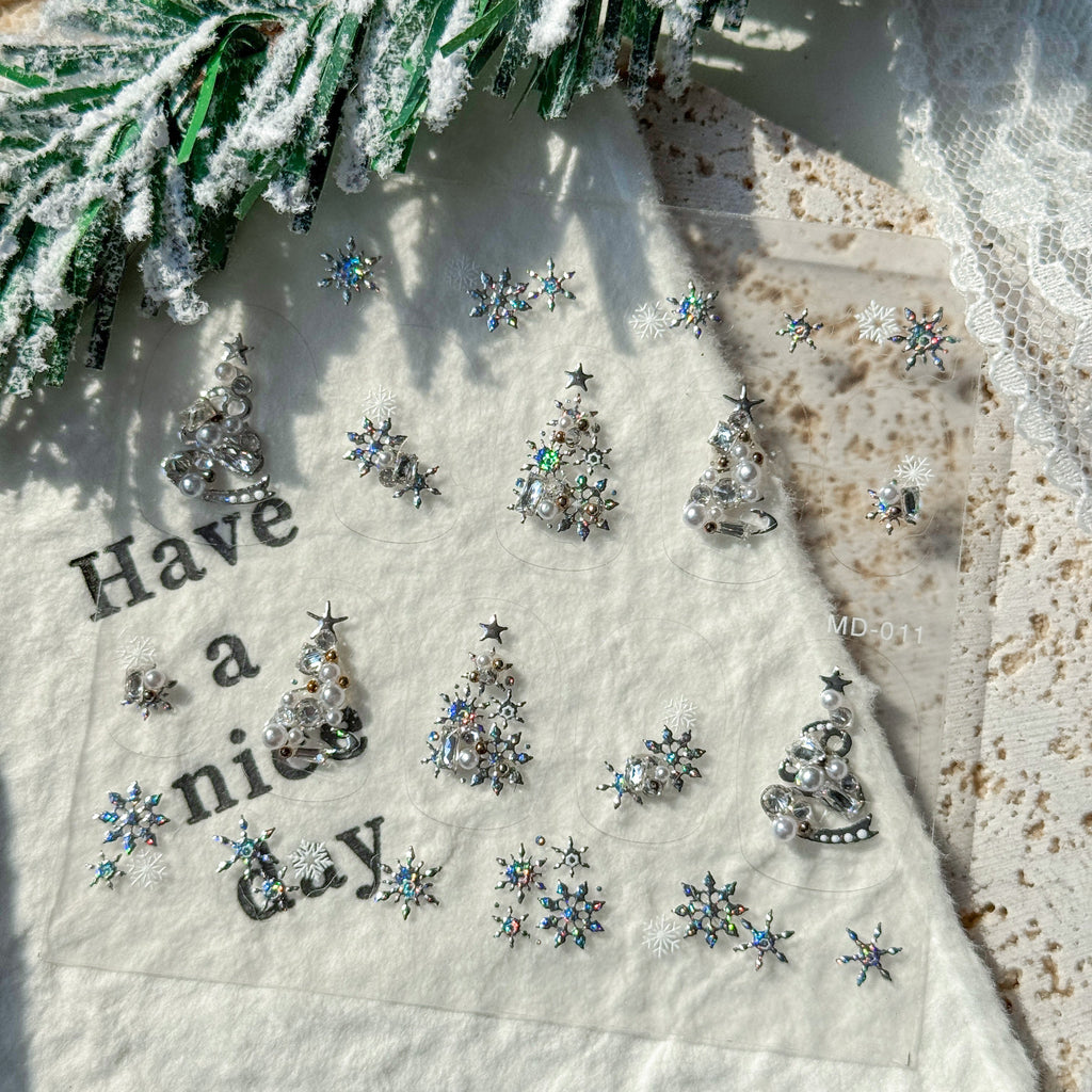 Silver Christmas Tree Nail Art Stickers – LuLuFun Studio Holiday Decals