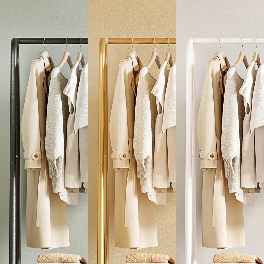 JOISCOPE Metal Clothing Rack with 2 Shelves – 62 Inch Sturdy Garment Rail