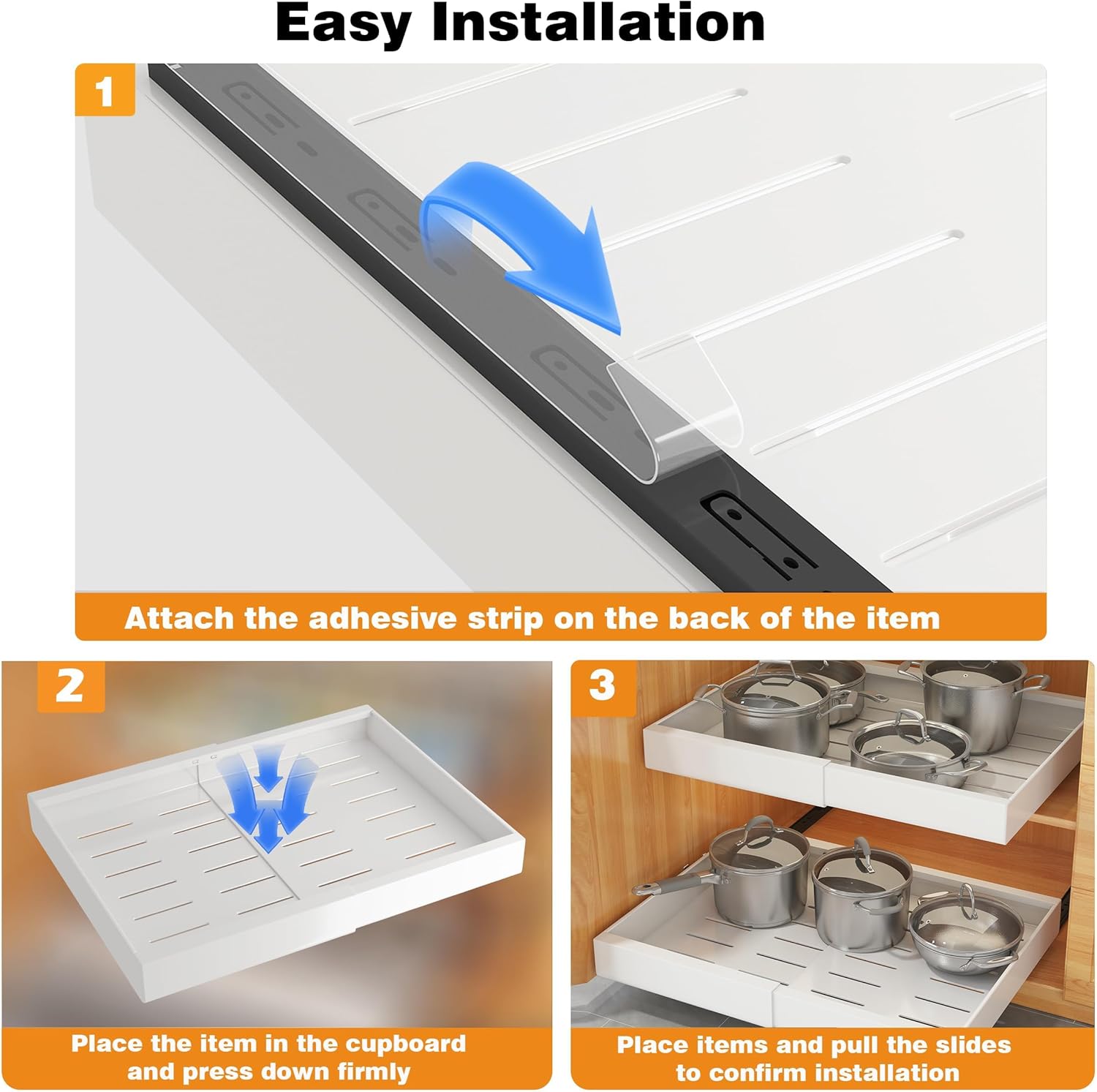 COVAODQ Pull-Out Cabinet Organizer | Adjustable 12-20in Metal Drawer 2-Pack
