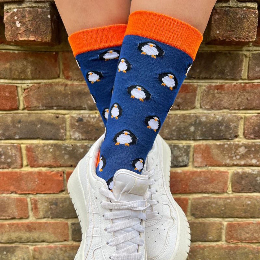 Bamboo Socks – Swole Panda Navy Blue Penguin Print Men's Socks
