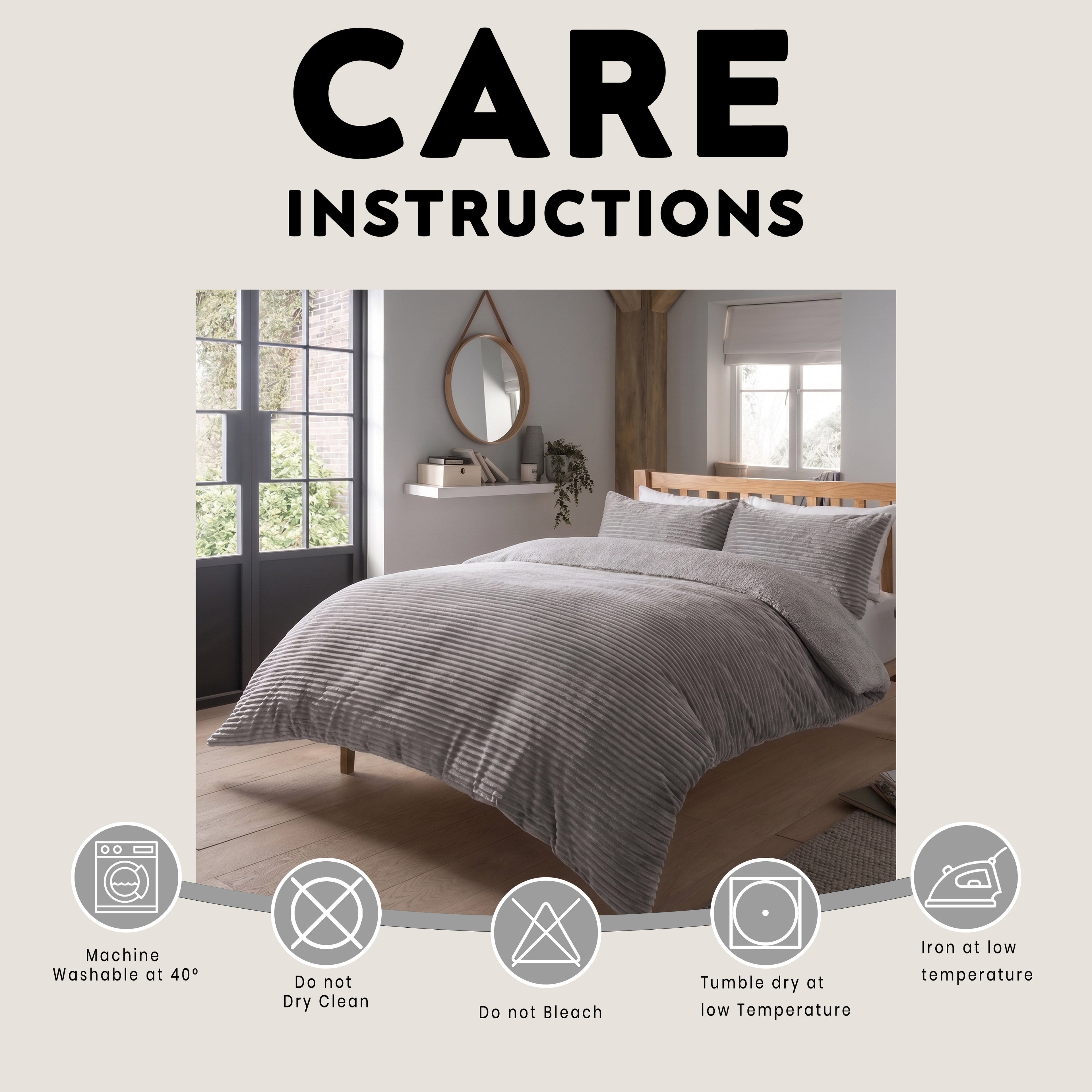 OLIVIA ROCCO Ribbed Fleece Reversible Teddy Duvet Set – Soft Winter Bedding