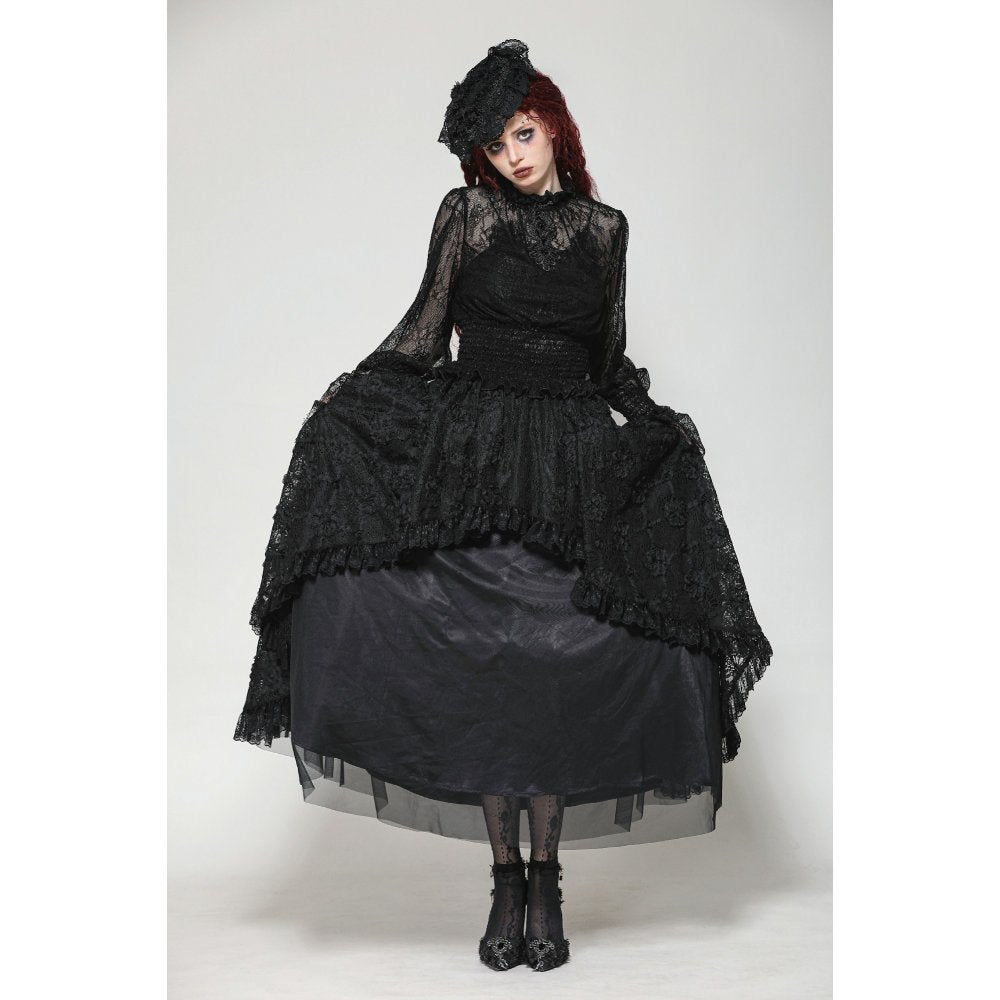 Dark in Love Aoife Black Victorian Lace Top – Gothic Pleated Waist Blouse
