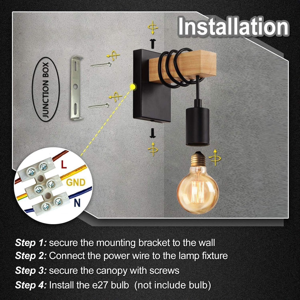 Massive Discounts Wooden Wall Sconce – 2 Pack Industrial E27 Light