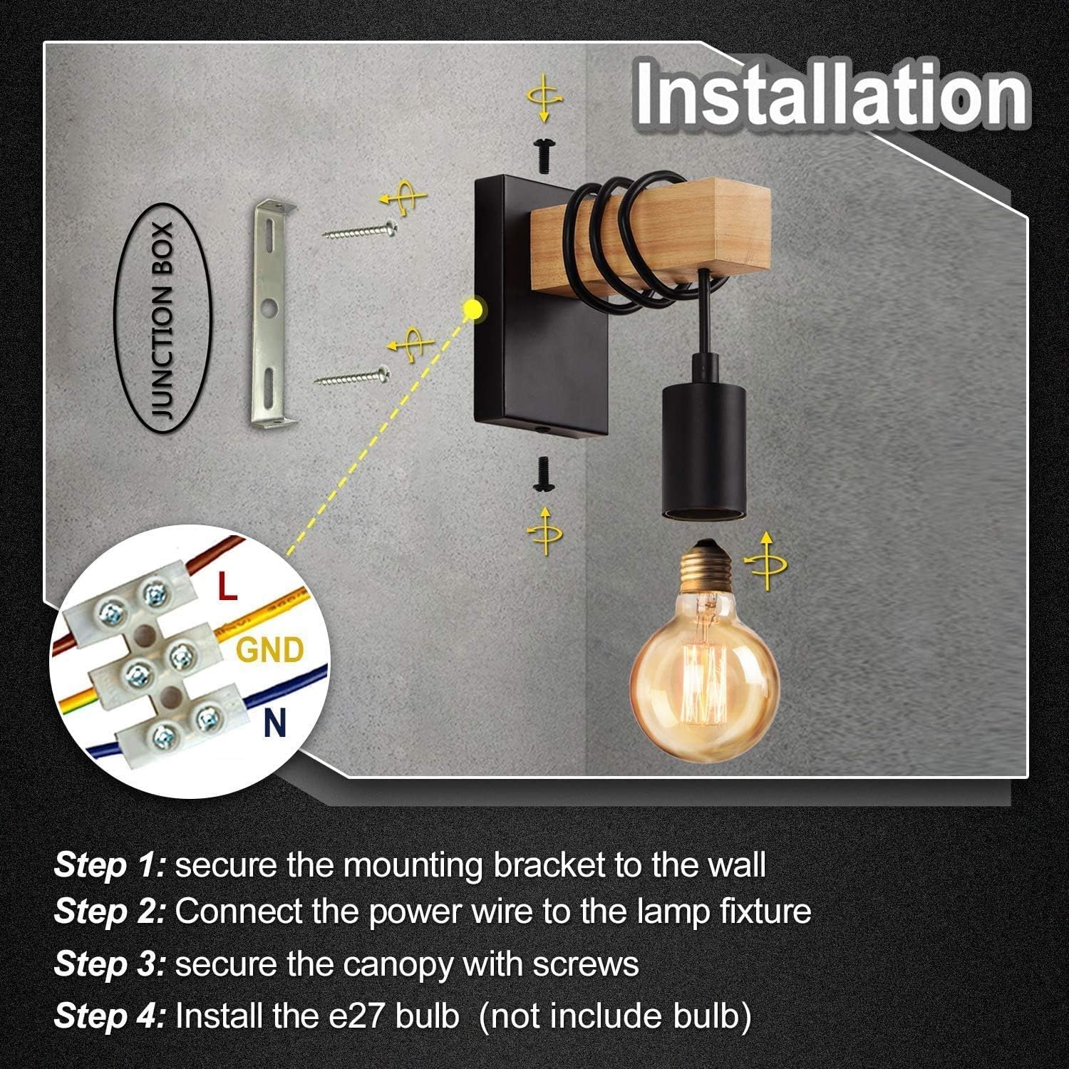 Massive Discounts Wooden Wall Sconce – 2 Pack Industrial E27 Light