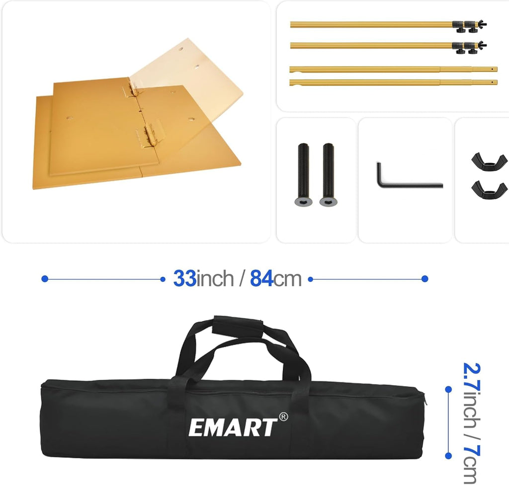 EMART Heavy Duty Backdrop Stand – 6.5x10ft Adjustable Gold Steel Base