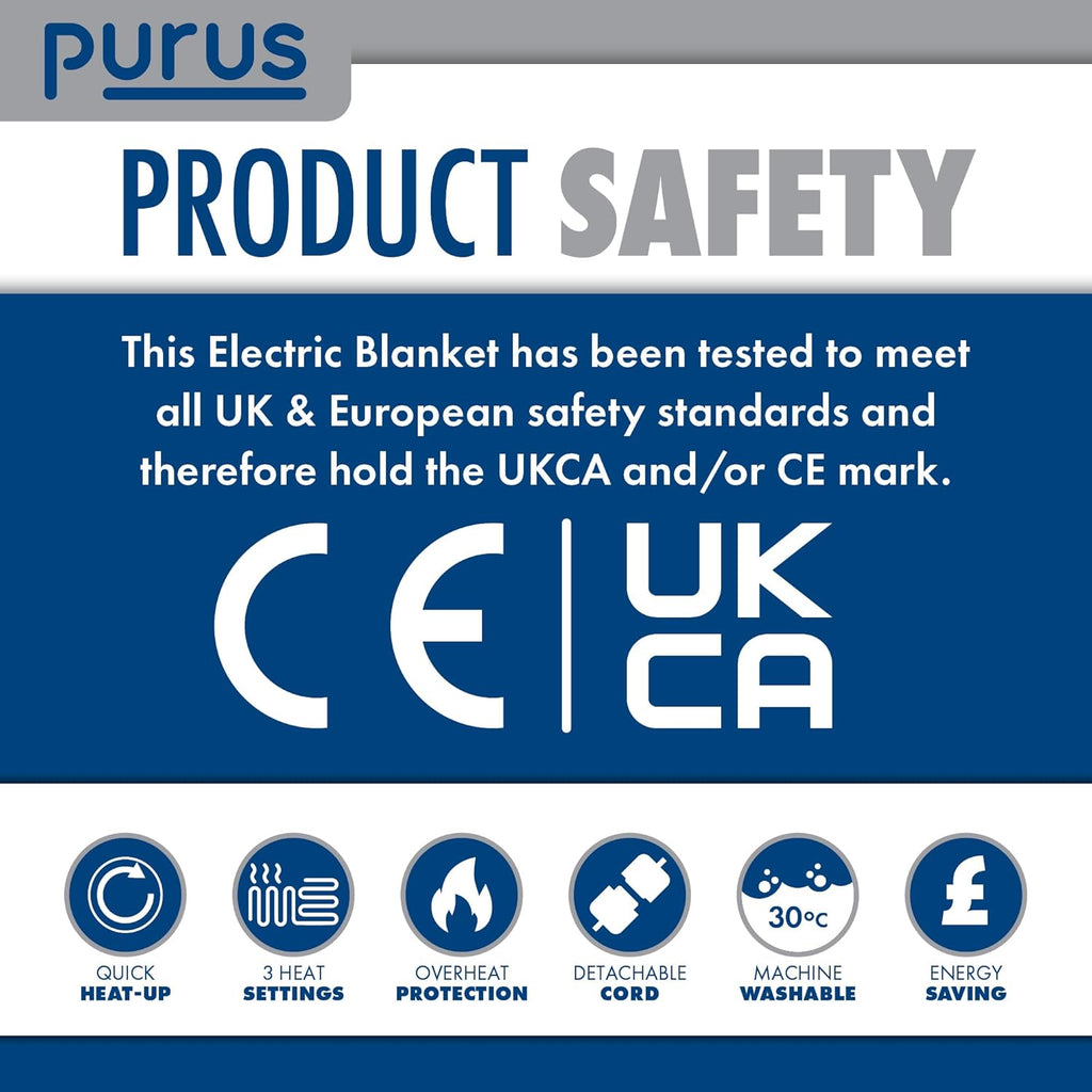 Purus Double Electric Blanket | Dual Control 3 Heat Settings Polyester