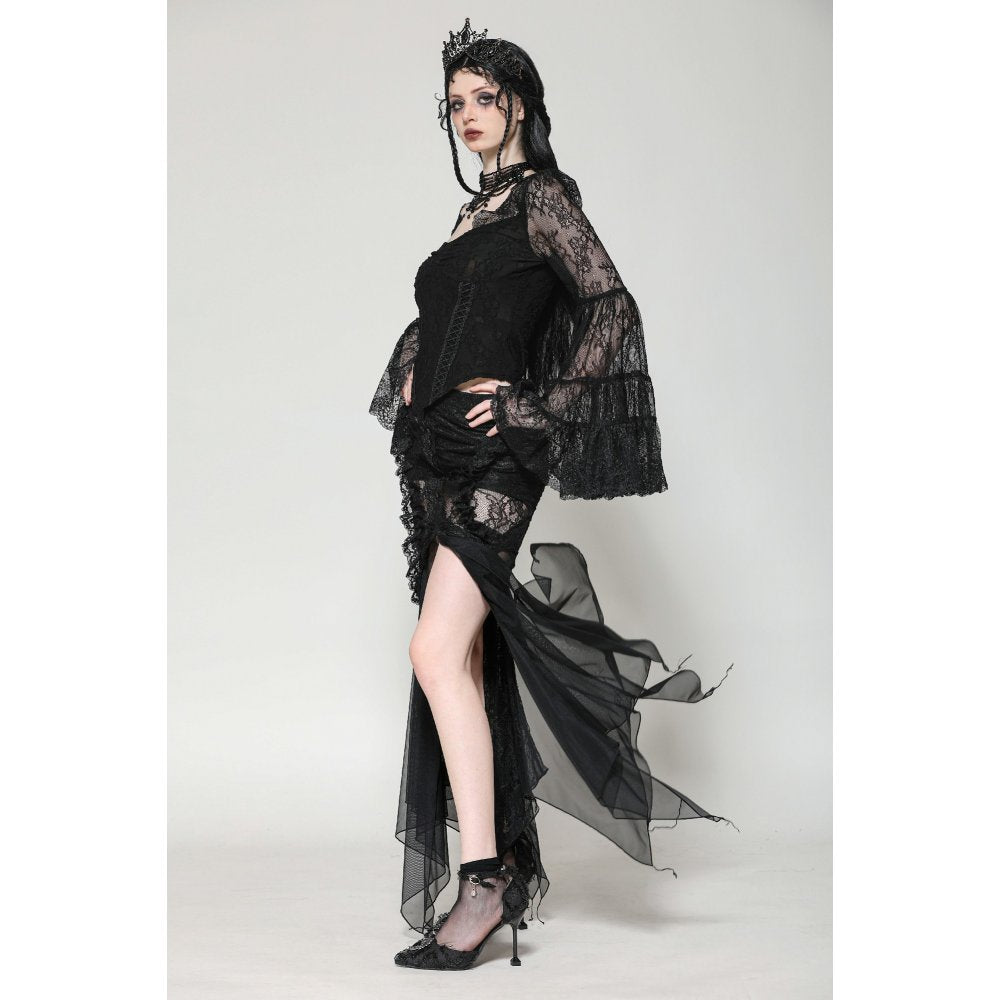Dark in Love Zuri Gothic Lace Top – Romantic Bell-Sleeve Layered Cuff