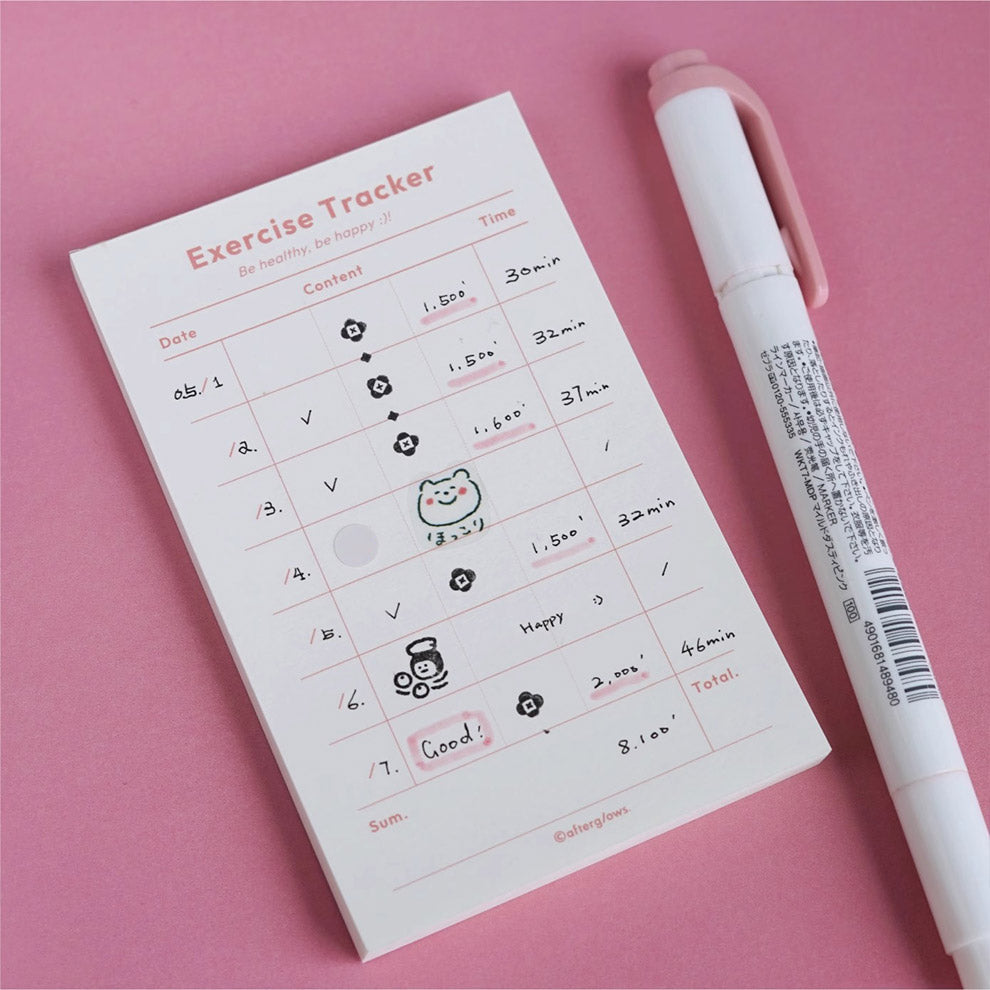 Exercise Tracker Memo Note Pad by LuLuFun Studio - 60 Sheet Workout Log