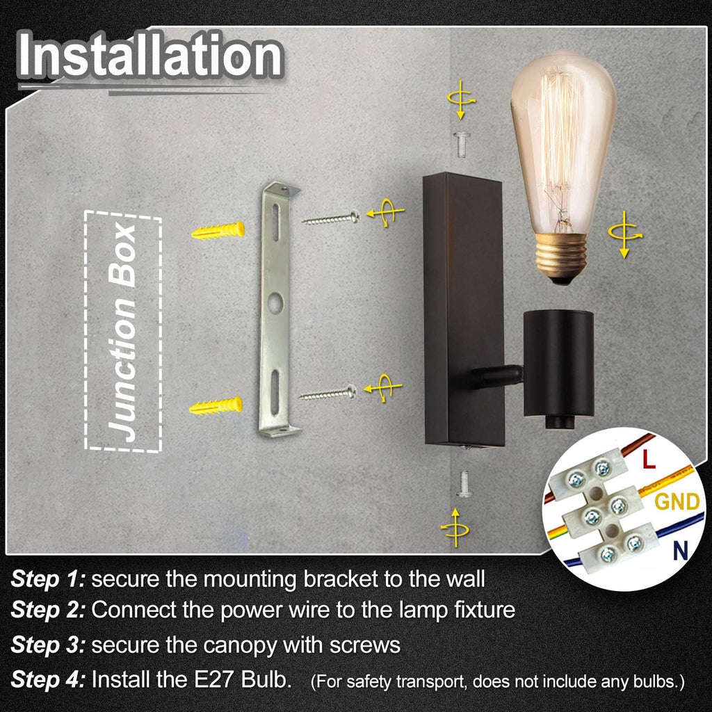 Massive Discounts Industrial Wall Sconce | Rotatable E27 Black 2-Pack