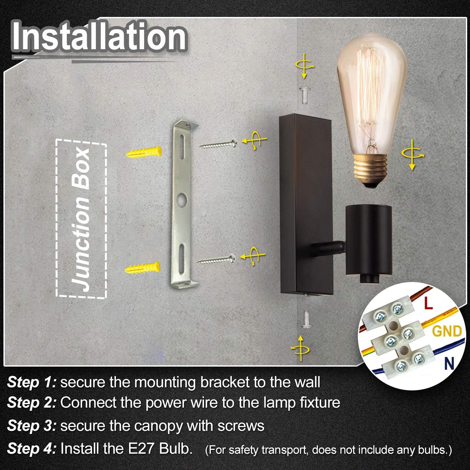 Massive Discounts Industrial Wall Sconce | Rotatable E27 Black 2-Pack