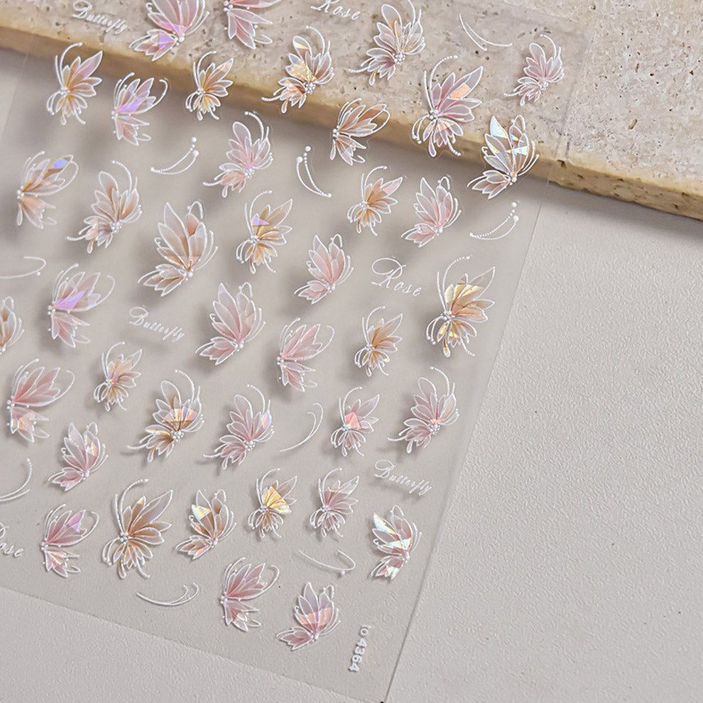 LuLuFun Studio Pink Flower 5D Nail Deco Stickers - Floral Nail Art Decals
