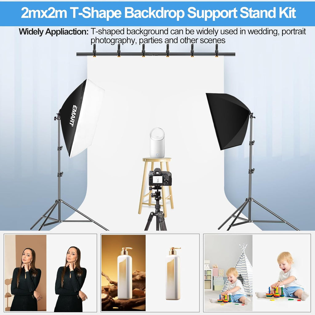 EMART White Photography Backdrop Kit | 1.5x2m Fabric & 2x2m Stand