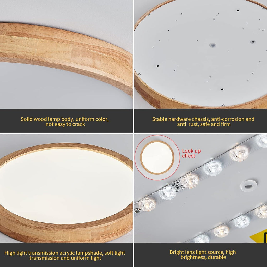 Schindora Wooden LED Ceiling Light – 20W Oak Flush Mount 4500K Ø30cm