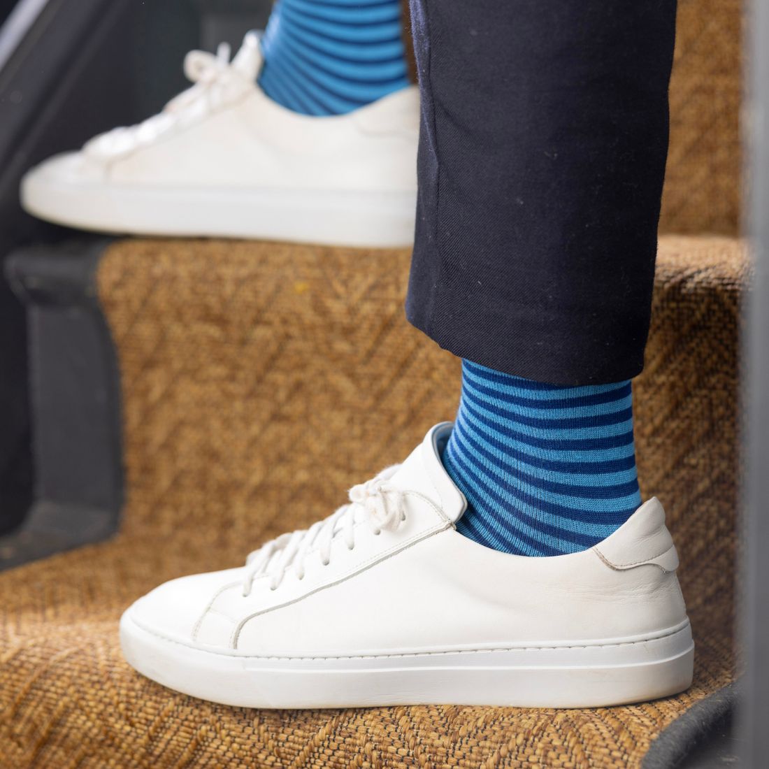 Swole Panda Sky Blue Narrow Striped Bamboo Socks – Soft & Sustainable