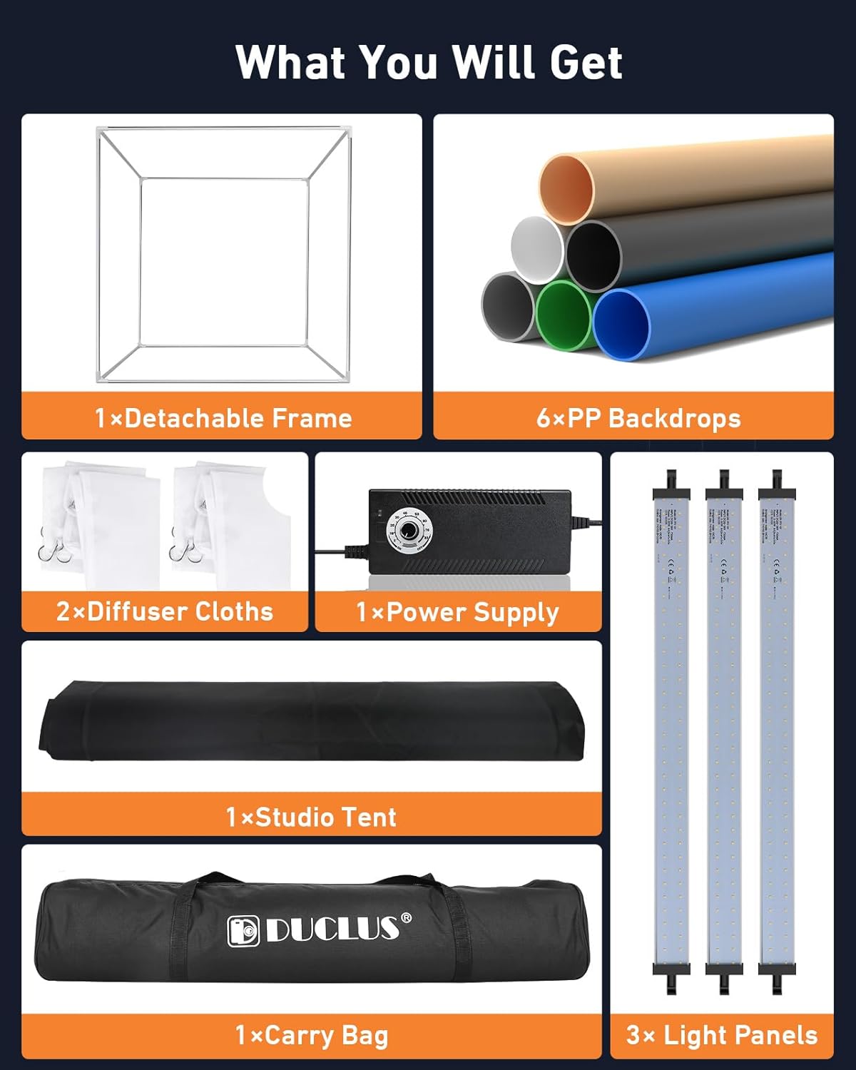 DUCLUS 80cm Photography Light Box | 5600K Dimmable LED Studio with 6 Backdrops