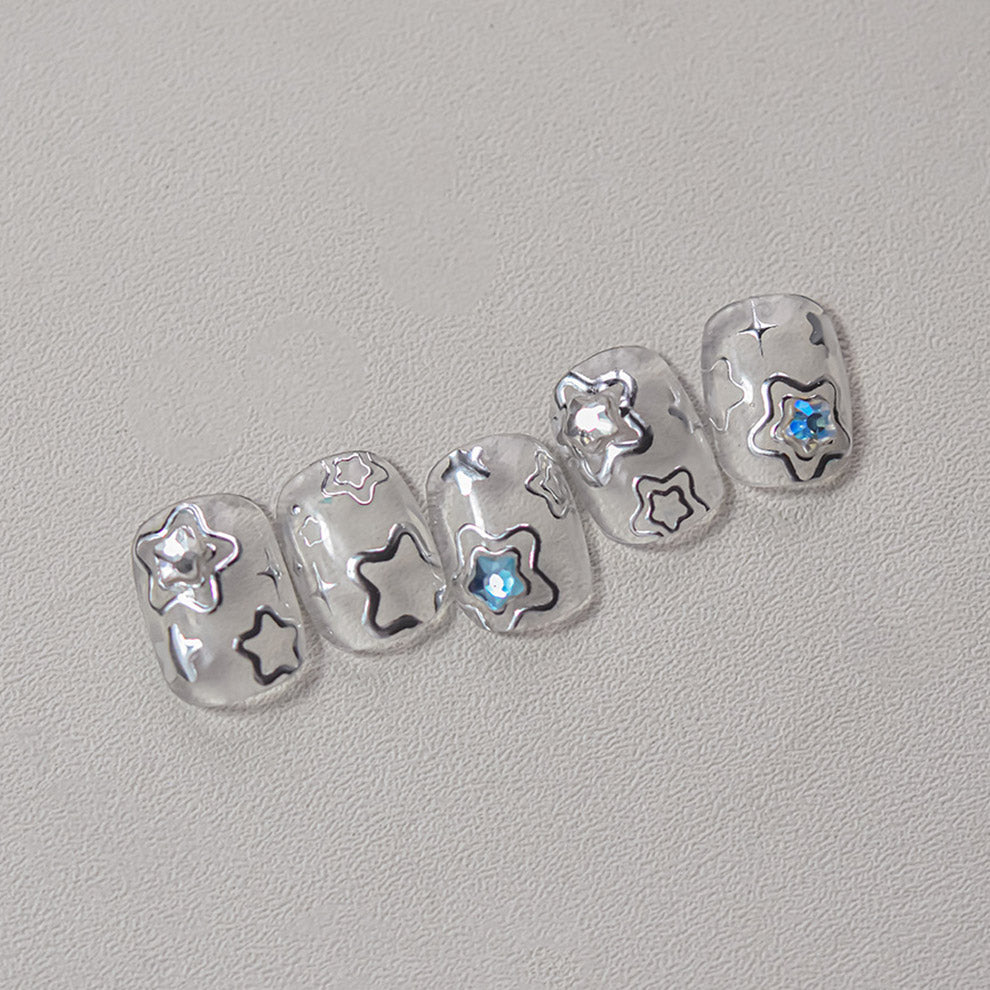 LuLuFun Studio Silver Star Heart 5D Nail Deco Stickers - 1 Sheet