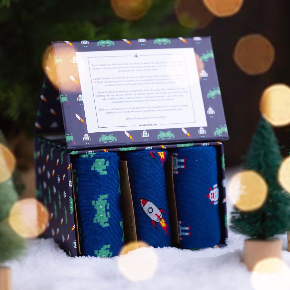 Swole Panda Outer Space Bamboo Socks Gift Box – 3 Pair Men's Set