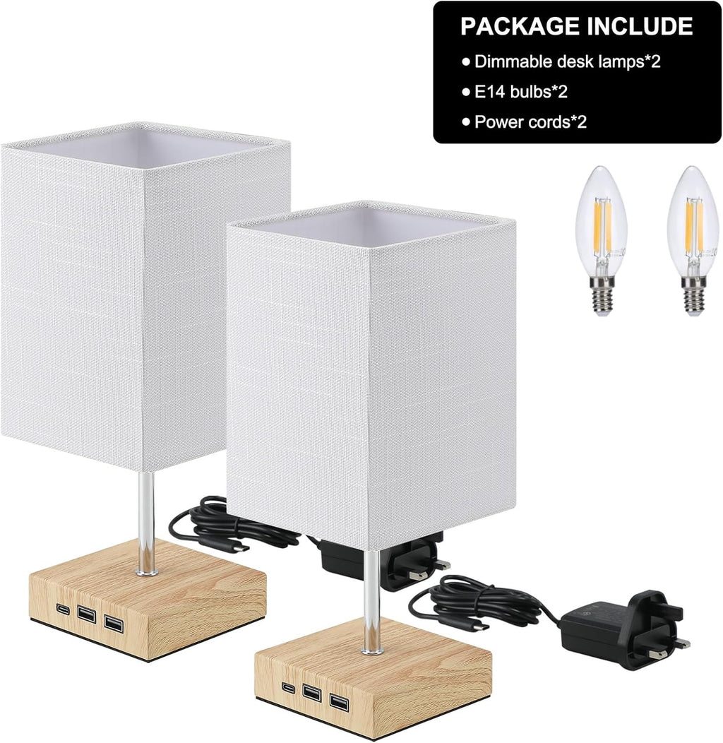 Lightsjoy Touch Bedside Lamps 2-Pack | Stepless Dimmable USB C & A