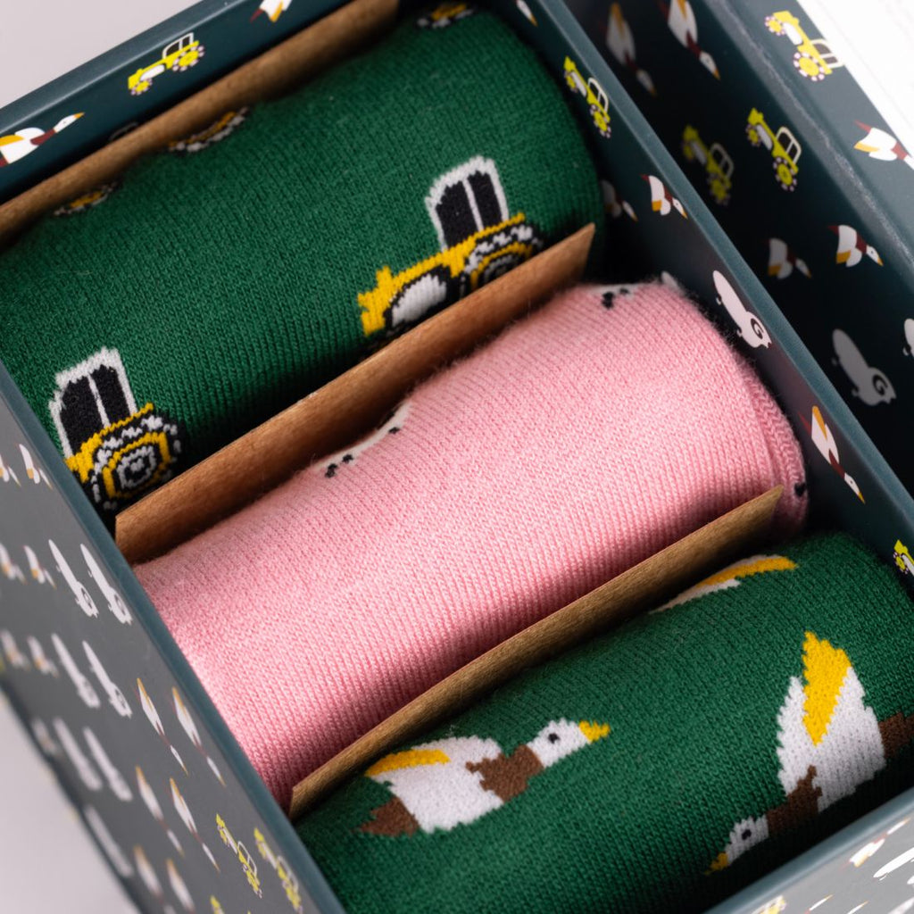 Swole Panda Men's Bamboo Socks Gift Box – 3 Pair Farm Theme Set