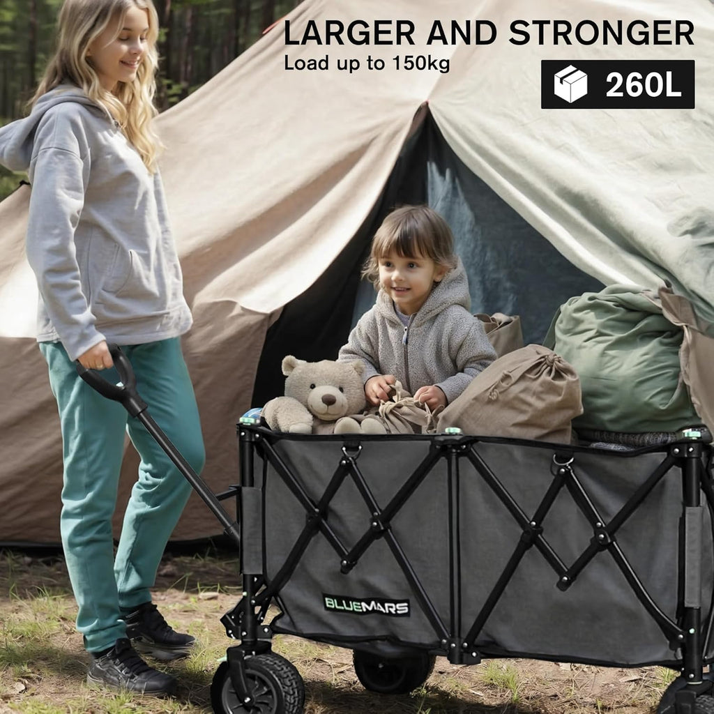 Bluemars Collapsible Garden Wagon | 150kg Heavy Duty Folding Trolley