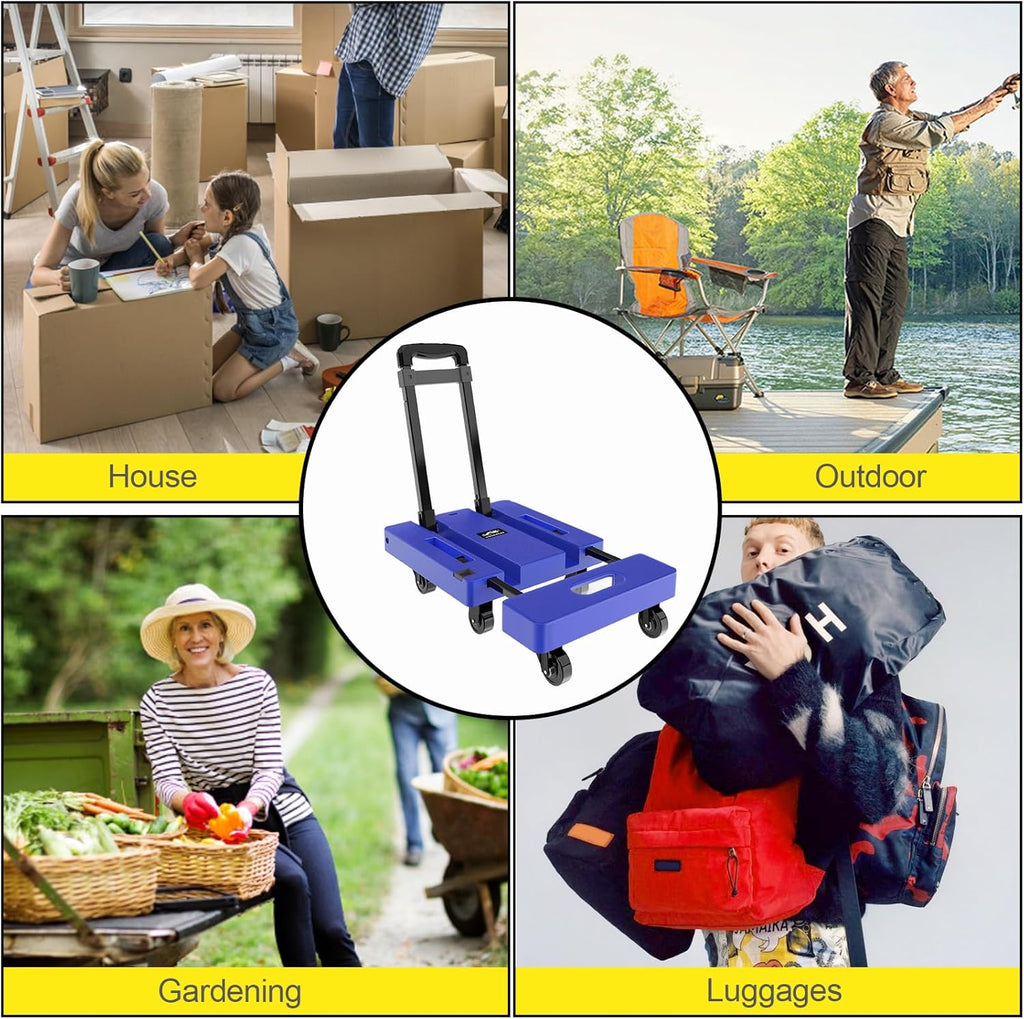 SOLEJAZZ Folding Hand Truck – 500lb Heavy Duty 6-Wheel Portable Dolly
