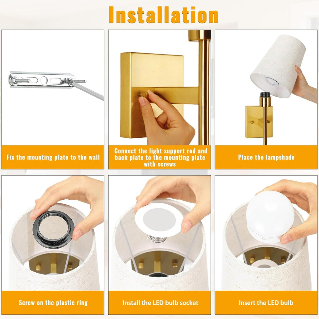 Lightsjoy Rechargeable RGB Wall Sconces – Gold Cordless Lights (Set of 2)