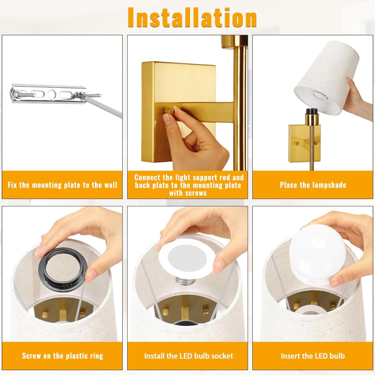 Lightsjoy Rechargeable RGB Wall Sconces – Gold Cordless Lights (Set of 2)