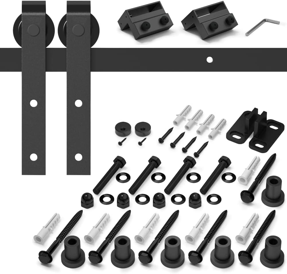 SANKEYTEW 8FT Heavy Duty Sliding Barn Door Kit | Black Carbon Steel
