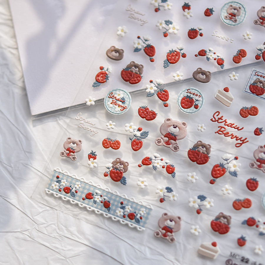Strawberry Bear 5D Nail Deco Stickers | LuLuFun Studio Art Decals